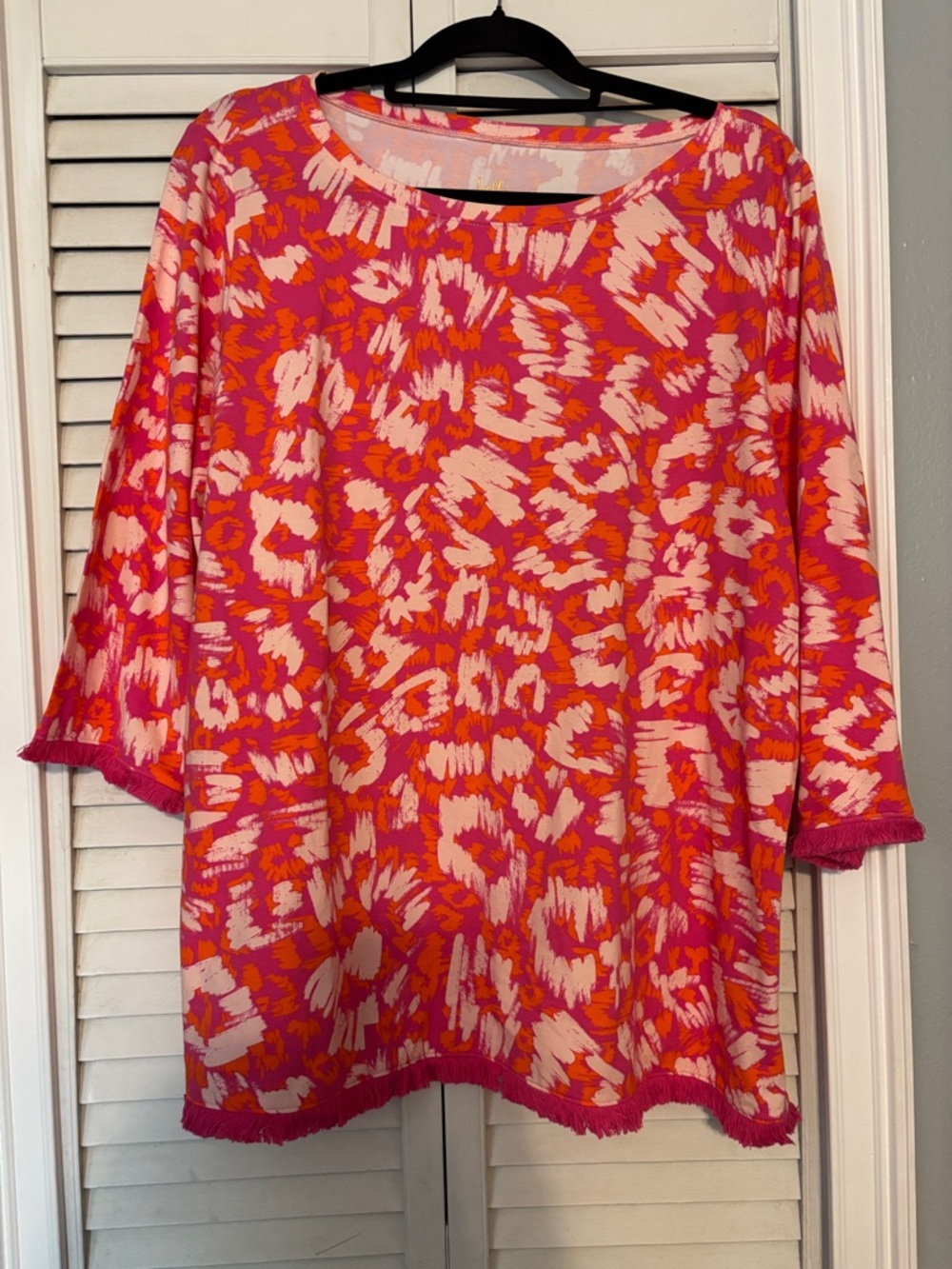 Belle by Kim Gravel Hot Pink & Orange Abstract Boatneck Tunic